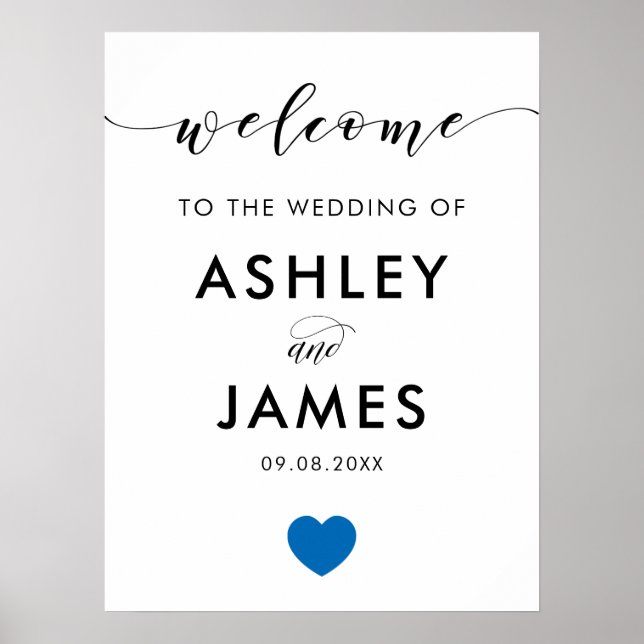 Blue Heart Wedding Willkommenszeichen Poster (Vorne)