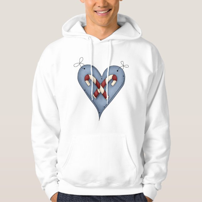 Blue Heart with Candy Canes Country Christmas Hoodie (Vorderseite)
