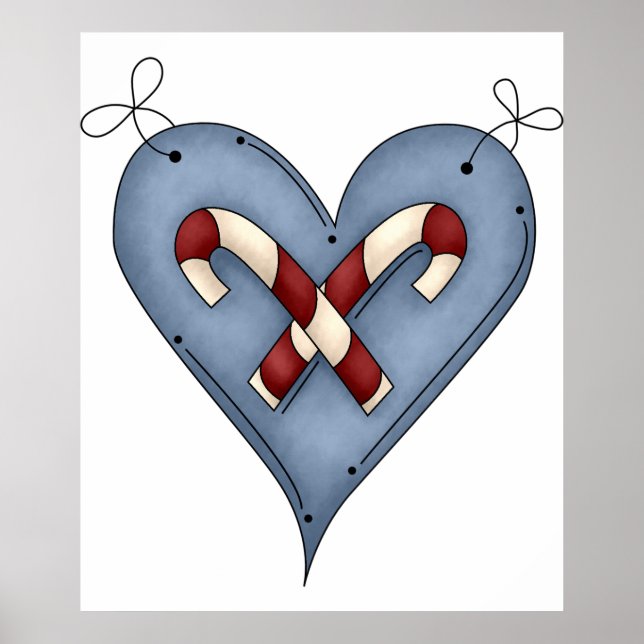Blue Heart with Candy Canes Country Christmas Poster (Vorne)