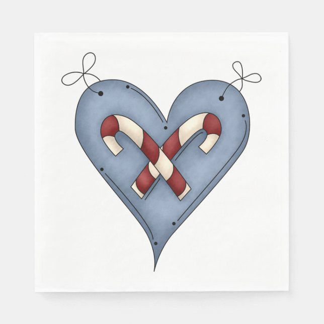 Blue Heart with Candy Canes Country Christmas Serviette (Vorderseite)