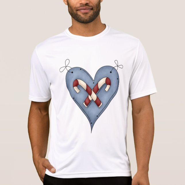 Blue Heart with Candy Canes Country Christmas T-Shirt (Vorderseite)