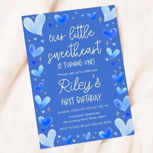 Blue Hearts 1. Geburtstag Unser kleines Süße Einladung