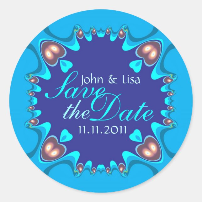 Blue Hearts Alternative Save the Date Stickers (Vorderseite)