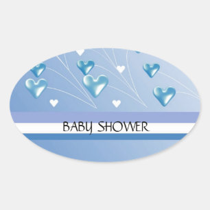 Blue Hearts and Stripes Baby Dusche Ovaler Aufkleber