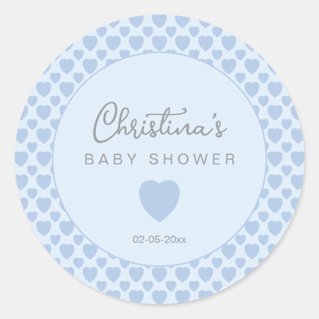 Blue Hearts Baby Shower  Runder Aufkleber (Vorderseite)