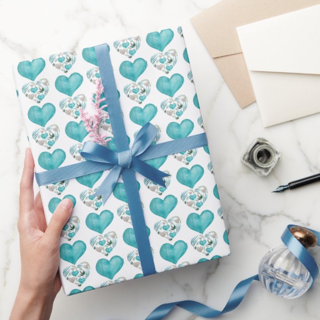 Blue Hearts Boho Vintages Muster Geschenkpapier (Schenken)