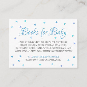 Blue Hearts Book Request Baby Dusche Begleitkarte