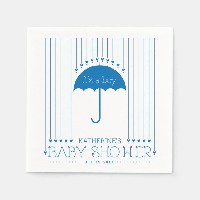 Blue Hearts Boy Baby Dusche Party Paper Napkin Serviette (Vorderseite)