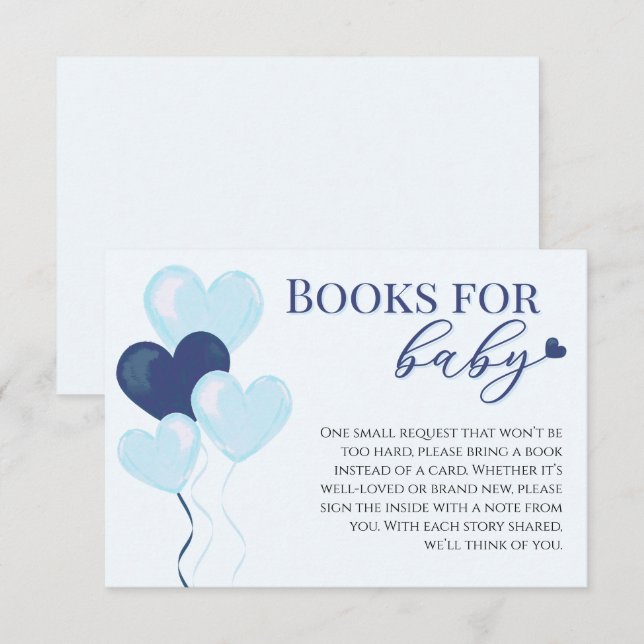 Blue Hearts Boy Baby Shower Books For Baby Begleitkarte (Vorne/Hinten)