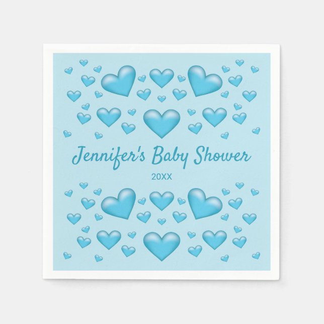 Blue Hearts & Custom Text - Babydusche Serviette (Vorderseite)