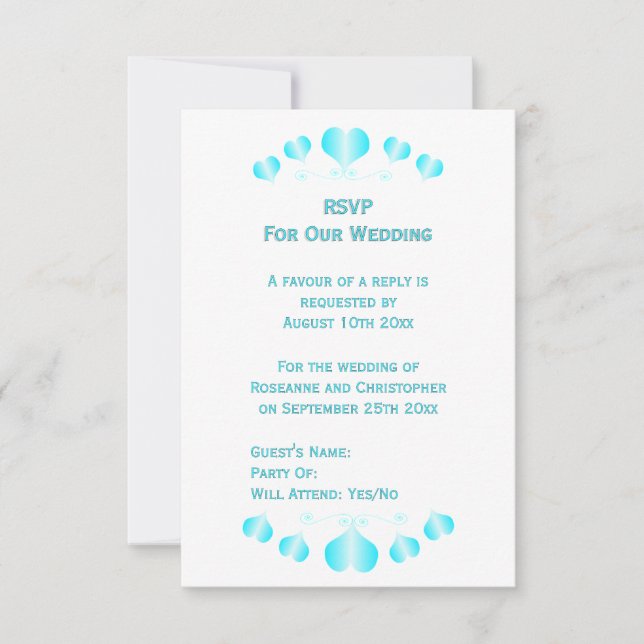 Blue Hearts Design Hochzeit RSVP Karte (Vorderseite)