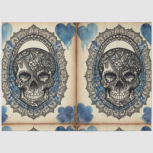 Blue Hearts Gothic Sugar Skull ephemera Seidenpapier