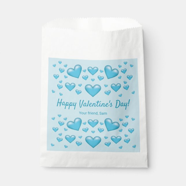 Blue Hearts Happy Valentine's Day & Custom Text Geschenktütchen (Vorderseite)