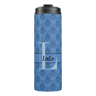 Blue Hearts Monogram und Name Custom Thermosbecher