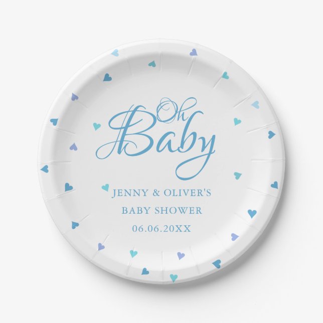 Blue Hearts Oh Baby Couples Baby Boy Dusche Pappteller (Vorderseite)