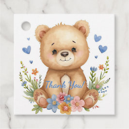 Blue Hearts Pastel Flowers Birthday Boy Party Geschenkanhänger