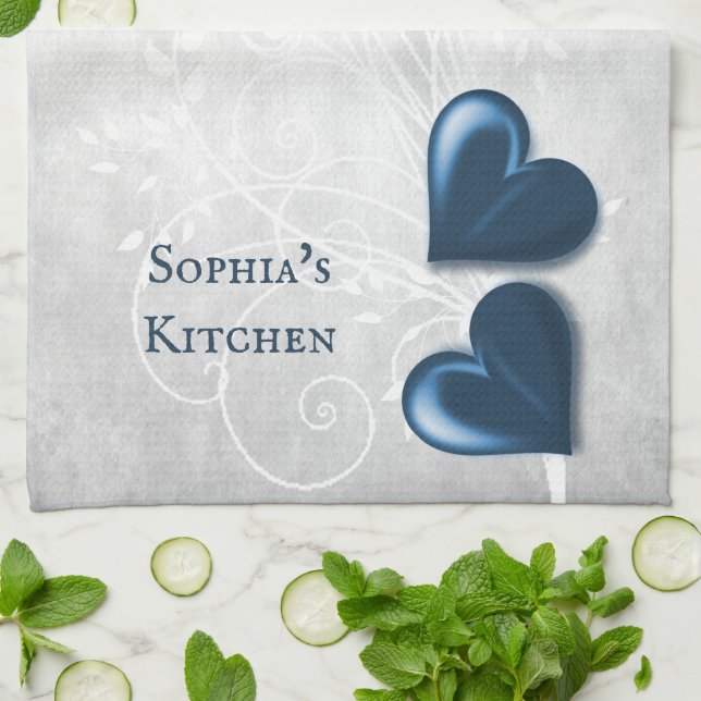 Blue Hearts Personalisiert Kitchtuch Geschirrtuch (Gefaltet)