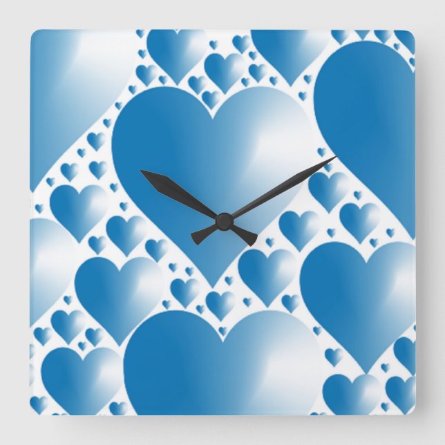 BLUE HEARTS QUADRATISCHE WANDUHR (Vorderseite)