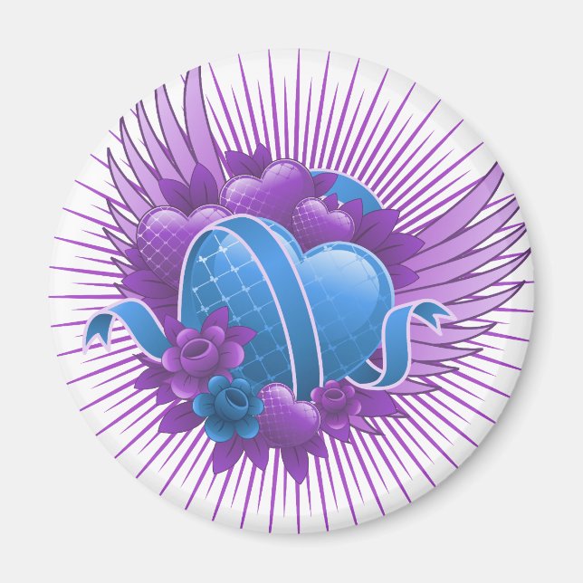 Blue Hearts Rose und Flüge Magnet (Vorne)