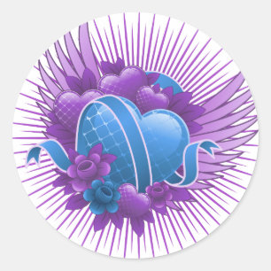 Blue Hearts Rose und Flüge Runder Aufkleber