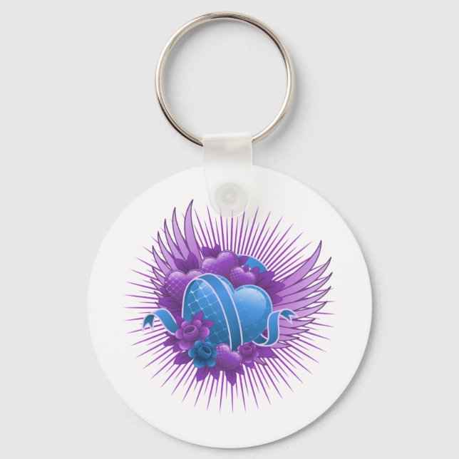 Blue Hearts Rose und Flüge Schlüsselanhänger (Vorderseite)