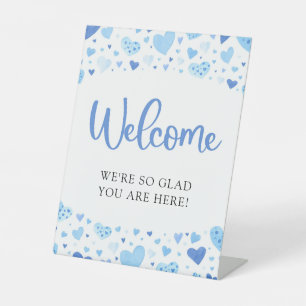 Blue Hearts Valentine Baby Dusche Begrüßungszeiche Sockelschild