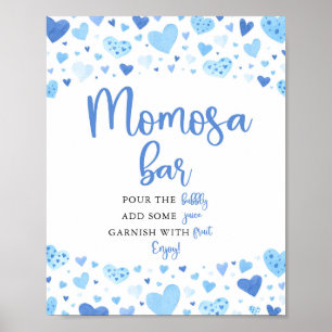 Blue Hearts Valentine Baby Dusche Momosa Bar Sign Poster
