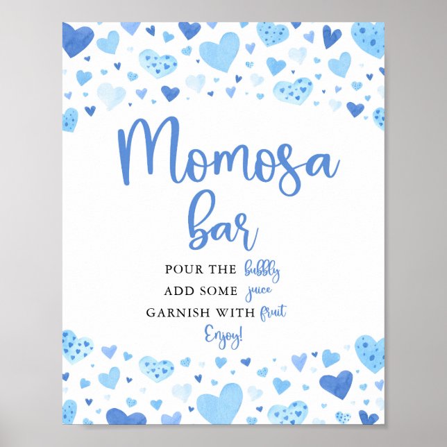 Blue Hearts Valentine Baby Dusche Momosa Bar Sign Poster (Vorne)