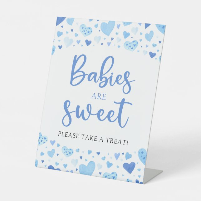 Blue Hearts Valentine Baby Shower Babies sind süß Sockelschild (Vorderseite)