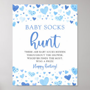 Blue Hearts Valentine Baby Socks Hunt Baby Dusche Poster
