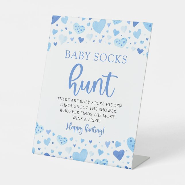 Blue Hearts Valentine Baby Socks Hunt Baby Dusche Sockelschild (Vorderseite)