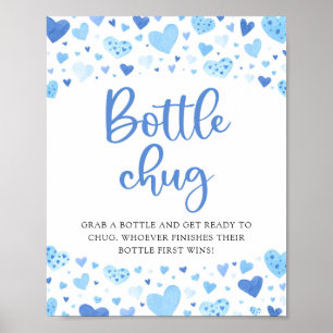 Blue Hearts Valentine Flasche Umarmung Babydusche  Poster