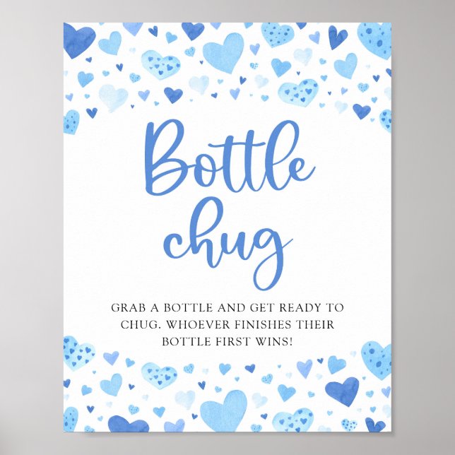 Blue Hearts Valentine Flasche Umarmung Babydusche  Poster (Vorne)