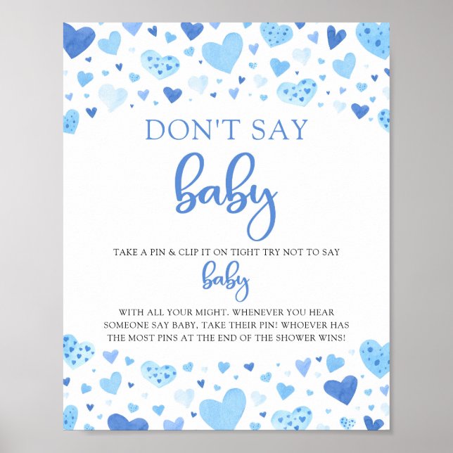 Blue Hearts Valentine Say Baby Shower Game Poster (Vorne)