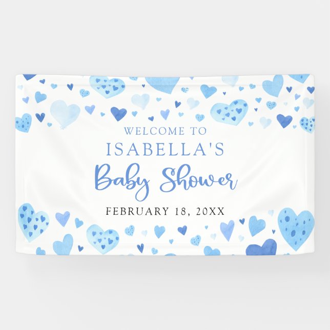 Blue Hearts Valentine Sweetheart Baby Shower Banner (Horizontal)