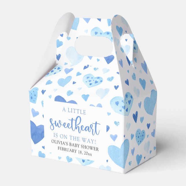 Blue Hearts Valentine Sweetheart Baby Shower Geschenkschachtel (Vorderseite)