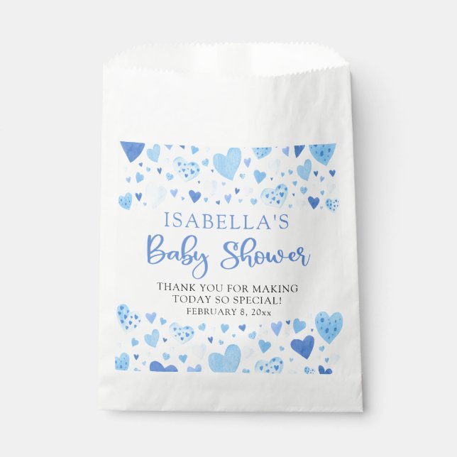 Blue Hearts Valentine Sweetheart Baby Shower Geschenktütchen (Vorderseite)