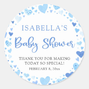 Blue Hearts Valentine Sweetheart Baby Shower Runder Aufkleber