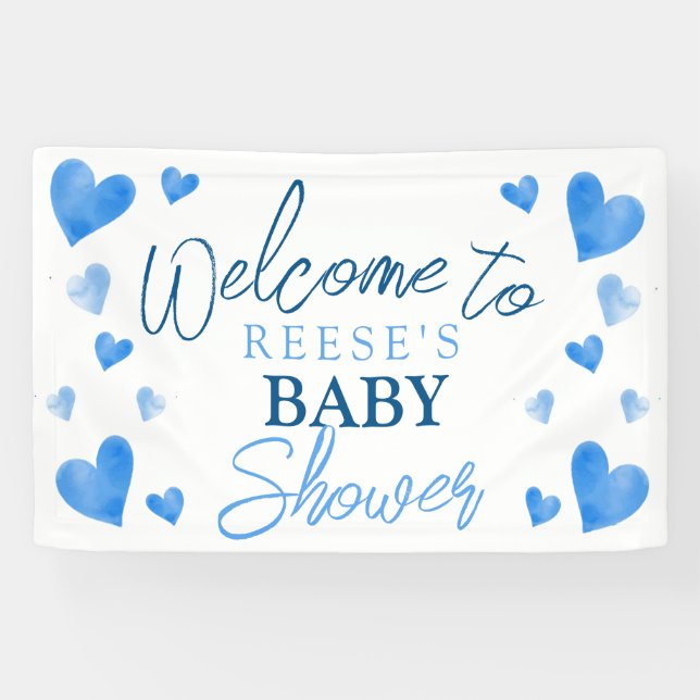 Blue Hearts Winter Baby Dusche Begrüßungsbanner Banner (Horizontal)