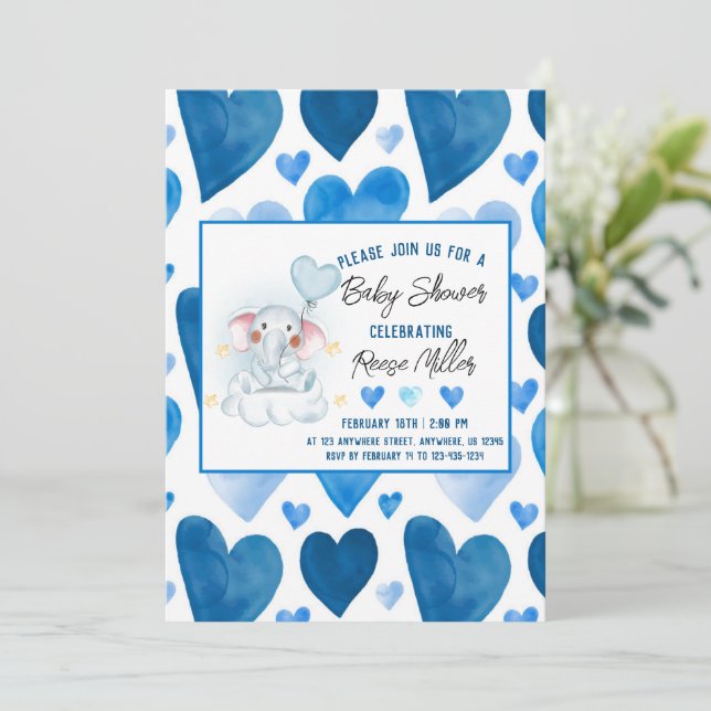 Blue Hearts Winter Baby Dusche Einladung (Stehend Vorderseite)