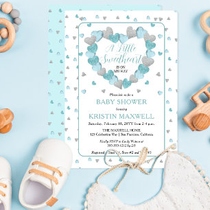 Blue Hearts Wreath eine kleine Sweetheart Baby Dus Einladung