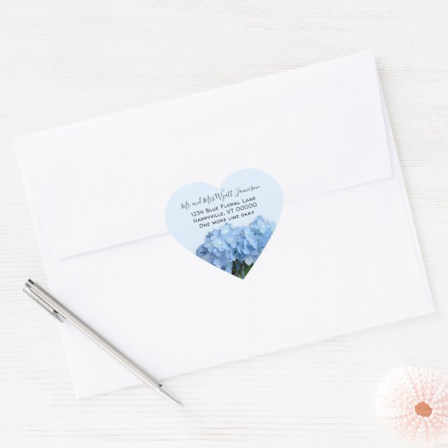 Blue Heaven Floral Heart Shaped Address Siegel Herz-Aufkleber (Umschlag)