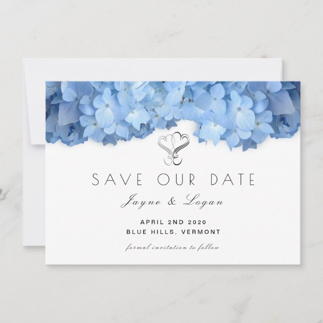 Blue Heaven Floral Rettete unsere Date Hearcard Save The Date (Vorderseite)