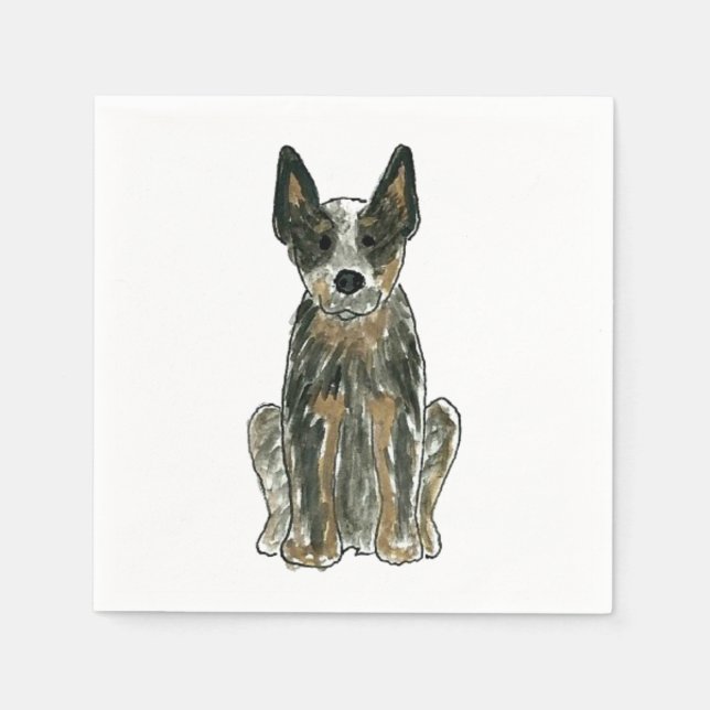 Blue Heeler ACD Rind Hund Wasserfarbe Art Napkin Serviette (Vorderseite)