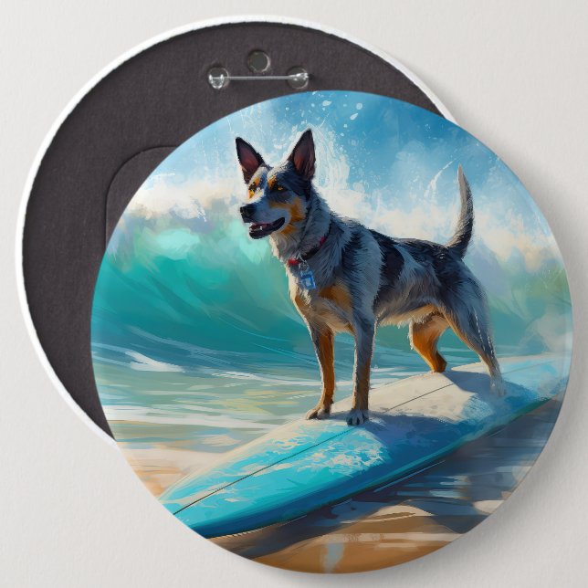 Blue Heeler Beach Surfanstrich Button (Vorne & Hinten)