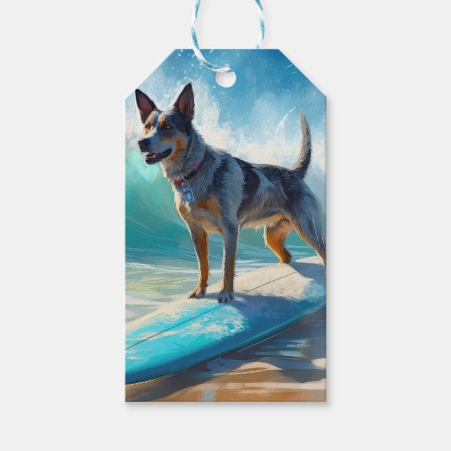 Blue Heeler Beach Surfanstrich Geschenkanhänger (Vorderseite)
