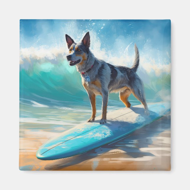 Blue Heeler Beach Surfanstrich Magnet (Vorne)