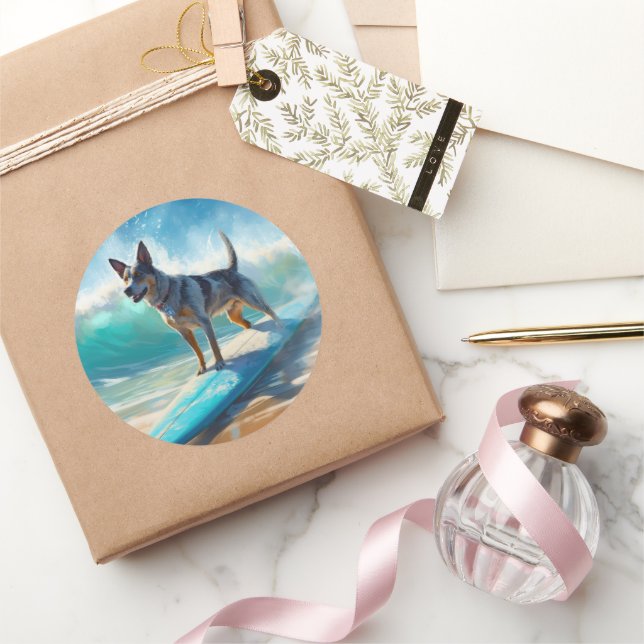 Blue Heeler Beach Surfanstrich Runder Aufkleber (Schenken)
