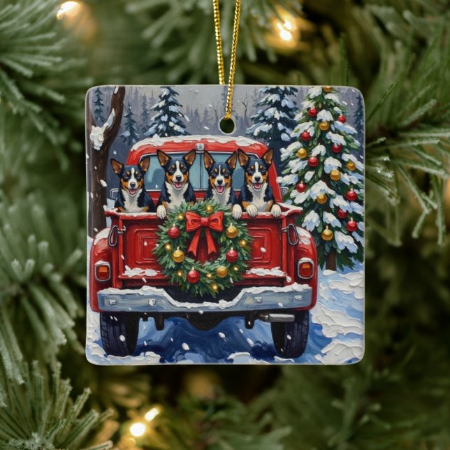 Blue Heeler Christmas Red Truck Holiday Keramikornament (Baum)
