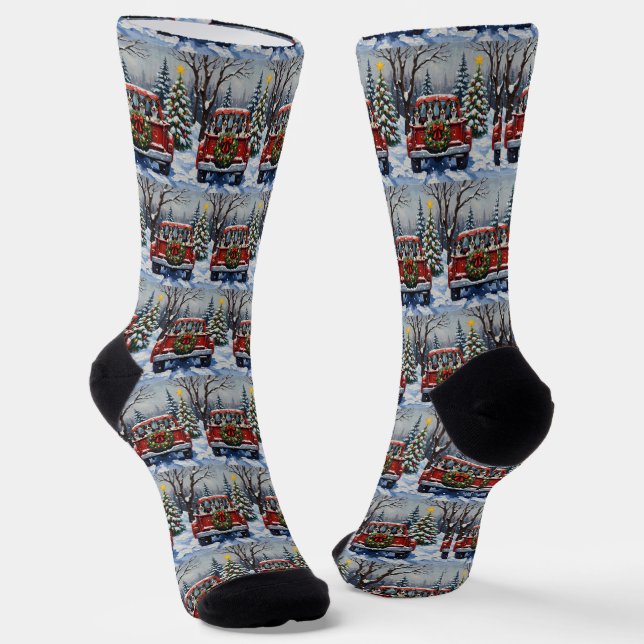 Blue Heeler Christmas Red Truck Holiday Socken (Gewinkelt)